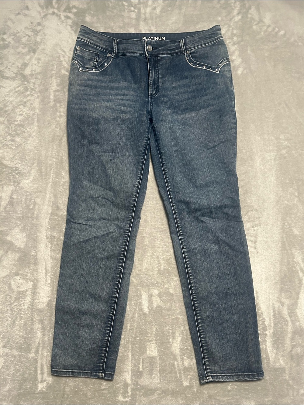 Chicos Platinum Skinny Jeans Women’s 1.5R Medium Wash Rhinestones